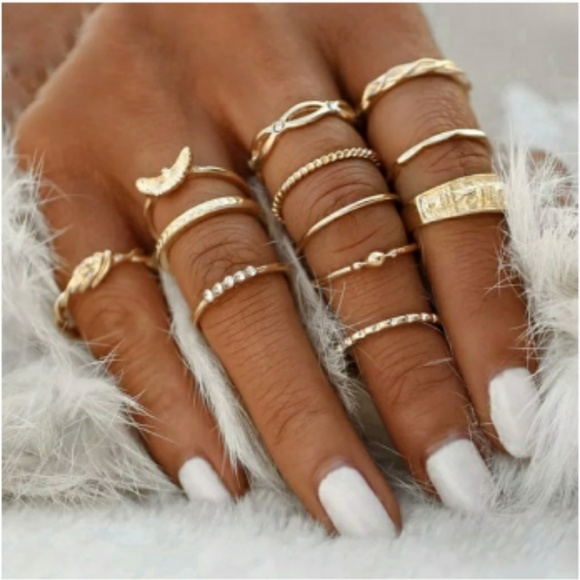 Jewelry - Bohemian Gold Stackable 12 Ring Set